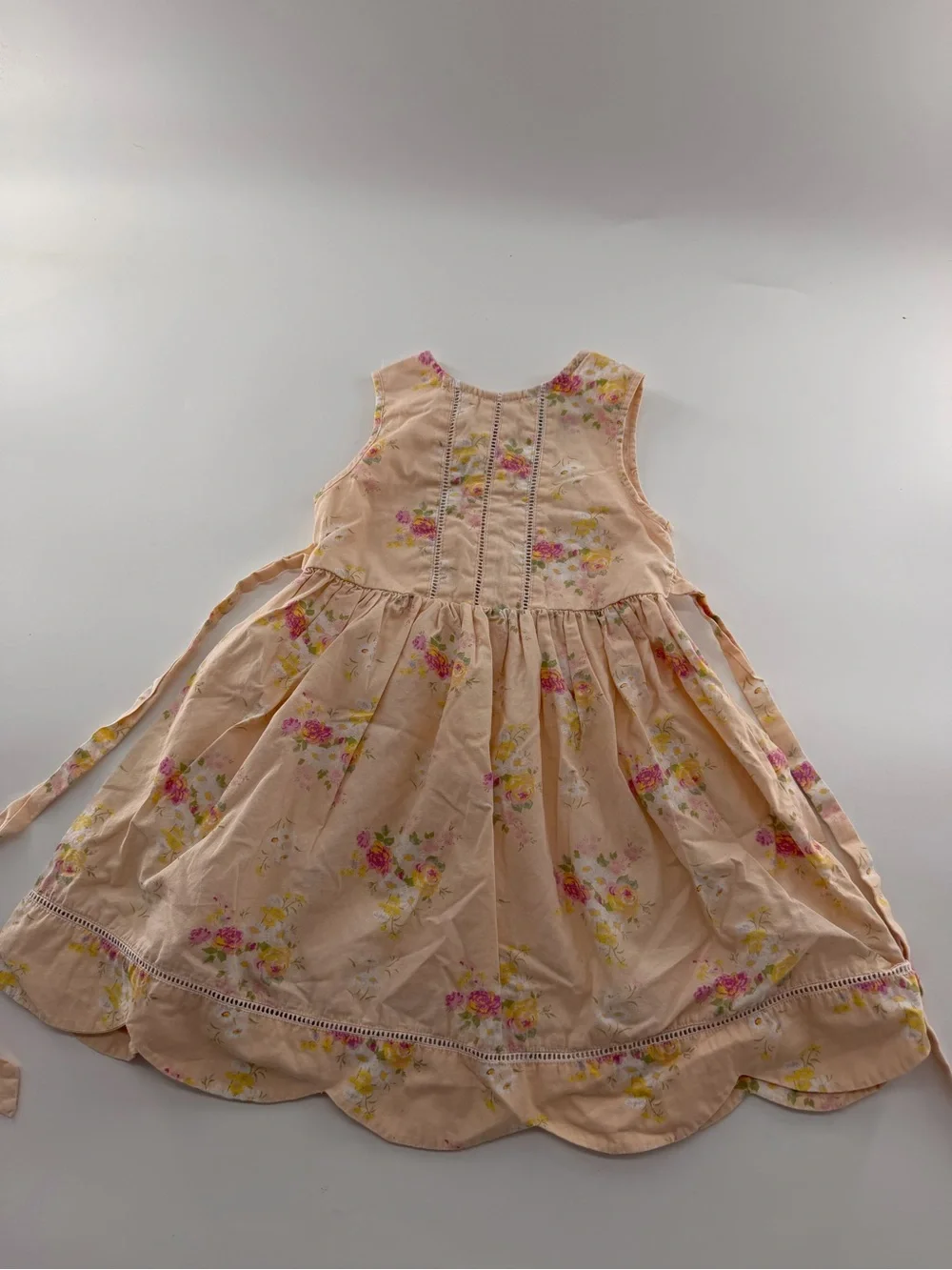 Vintage Laura Ashley Girls Floral Dress Orange Pink Flowers Scallop Hem 3T Laura